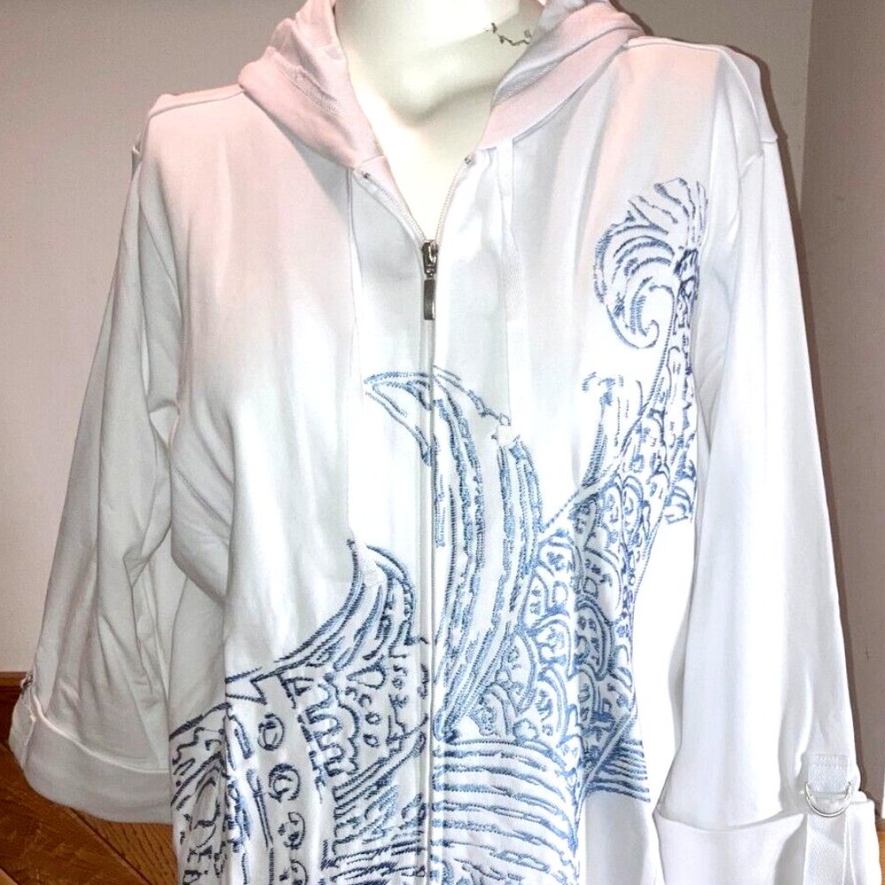 NWT Coldwater Creek White Embroidered Hoodie ~ Size 2X